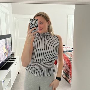 Striped Mock Neck Cinched Top